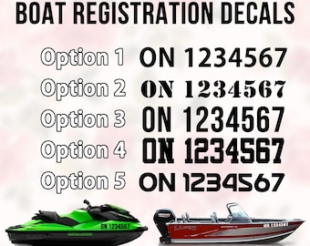 Boat License Registration Number Decals - Jet Ski or Boat 3" high Registration Decal