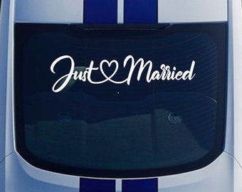 Just Married Decal Sticker voor achterkant van autoruit | Bruiloft Decor Accessoires, Net Getrouwde Auto Sticker met Hart