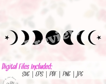 Moon Phases SVG Cut File | Digital Download includes svg, pdf, eps, jpg, png Files for Silhouette Cameo or Cricut Moons Icons Half Moon