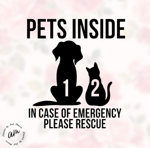 Emergency Pet Rescue Window Sticker | Pets Inside Rescue Decal for Dog and/or Cat