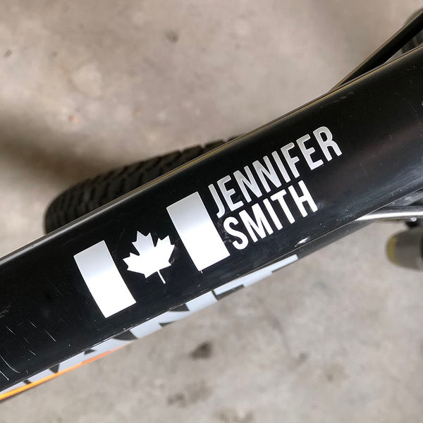 Bike Name Decal Custom Sticker with Canada Flag | Bicycle Frame Decal