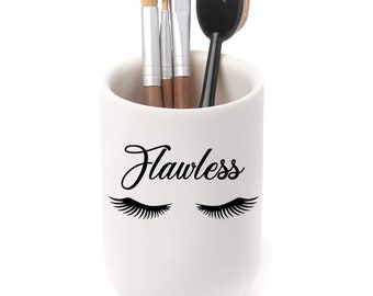 Flawless EyeLash Decal for Makeup Brush Jar/Canister Label Sticker, Cute makeup brush holder decal
