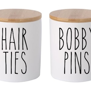 Bobby Pins and Hair Ties Decals for Bathroom Jars/Canister Labels Stickers, Organizers Labels, Decals, Cute Decals, Custom Labels