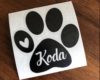 Personalizado paw imprimir nombre de la mascota etiqueta de la etiqueta / nombre del perro etiqueta del nombre del gato etiqueta para los platos de la comida, ventana del coche, ordenador portátil, calcomanía conmemorativa del animal doméstico personalizado