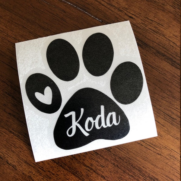 Autocollant de décalque personnalisé Paw Print Pet Name (en anglais seulement) Étiquette de nom de chien pour les plats de nourriture, fenêtre de voiture, ordinateur portable, custom Pet Memorial Decal