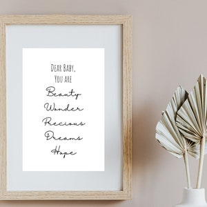 Dear Baby Wall Art, Printable Wall Art, Instant Download, Nursery Décor, Baby Shower Gift