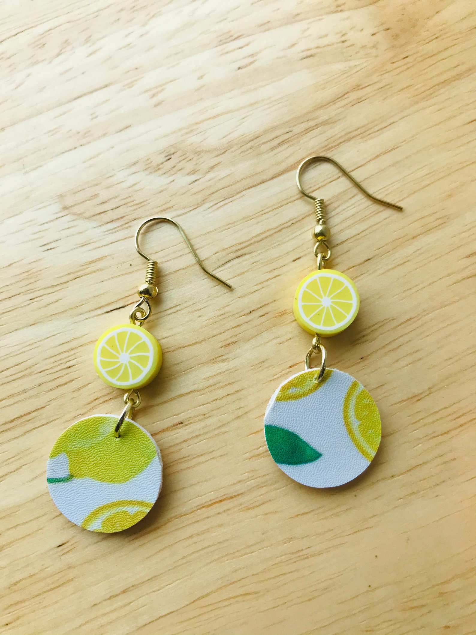 Lemon Earrings Lemon Bead and Faux Leather Earrings Gifts Etsy