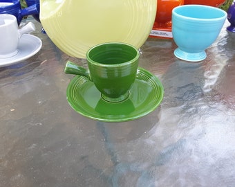 Very Scarce 1950's Forest Green 2-2/3" A.D. Stick handle Cup with Saucer ca. 1957-59 only!