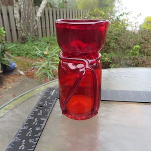 Vintage MCM Blenko #7832 Ruby 6.5" Bow & Sack Vase Don Shepherd designer era