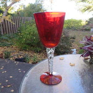 Stunning and Scarce Ruby 489 Large Chalice with Crystal Air-twist Base ca. 1930-40&#39;s (free Shipping)