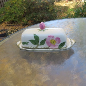 Beautiful Franciscan (USA) Desert Rose  &quot;Covered Butter dish&quot; Black &quot;TV&quot;  mark ca. 1961  (sold as a pair only with free shipping)