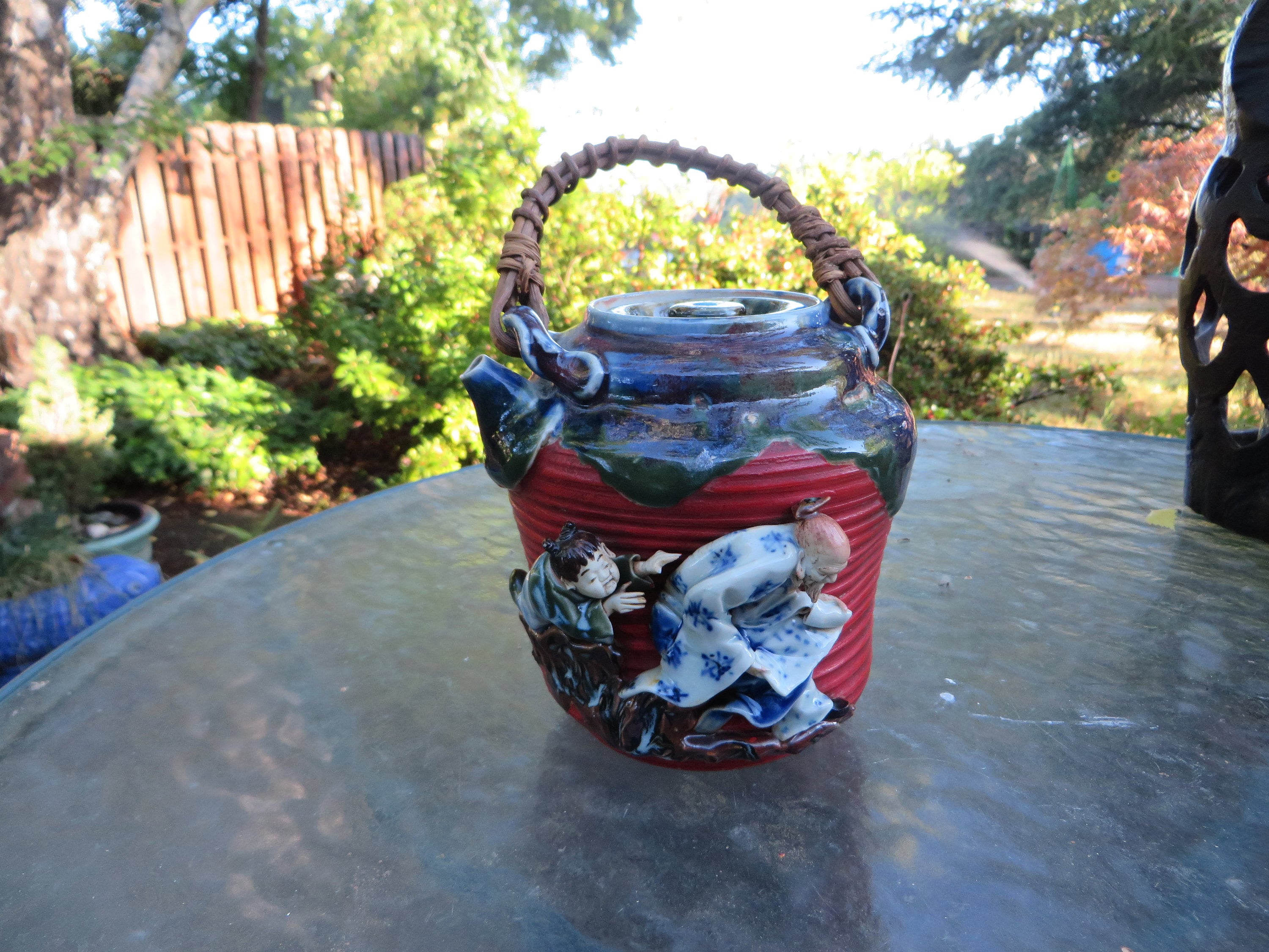 Beautiful 1920's Sumida Gawa Pottery 5.5" Teapot "Tile" marked "Ban-ni"