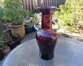 Very Elegant !! #9733 "Violet" 14" Vase with applied Crystal Handles produced by Blenko of Milton West Virginia (free shipping)