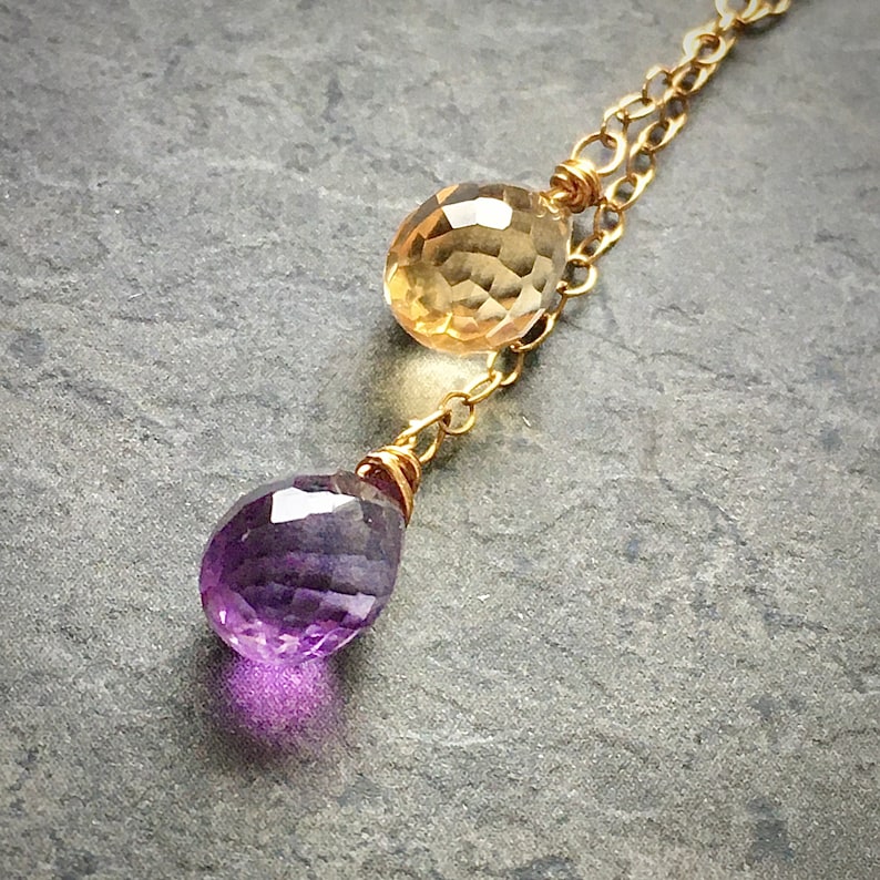 Chain necklace with Citrine and Amethyst.