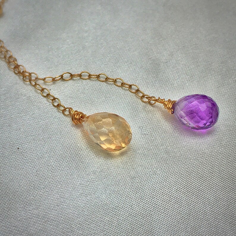 Chain necklace with Citrine and Amethyst.