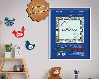 Board Game Colorized Patent Digital Download, Kids Room Decor Nursery Decor