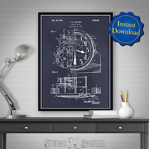 May include: A vintage blueprint style illustration of a clock patent. The patent is for a "Spring Clock" and was filed on February 10, 1925, by A.W. Humpage. The patent number is 1,526,067.