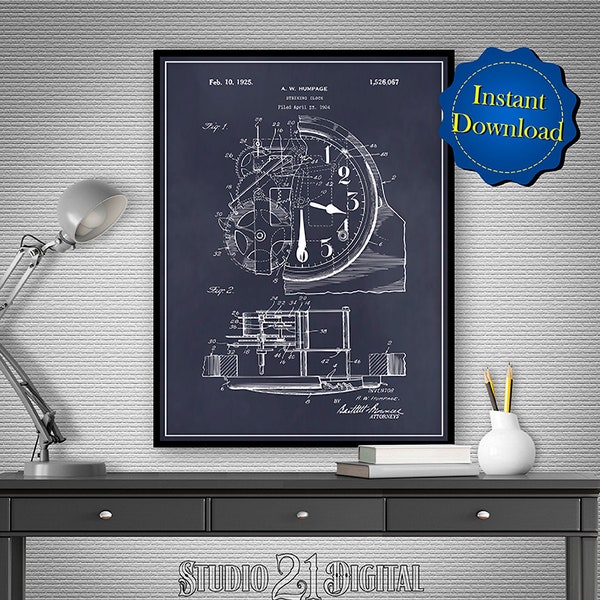 1925 Striking Clock Printable Patent, Clock Wall Decor Clock Mechanism