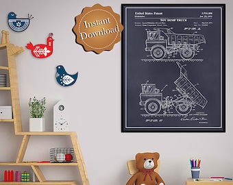Toy Dump Truck Patent Digital Download, Nursery Wall Decor