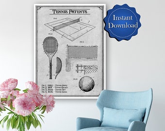 Tennis Patents Digital Download, Tennis Gifts Tennis Poster