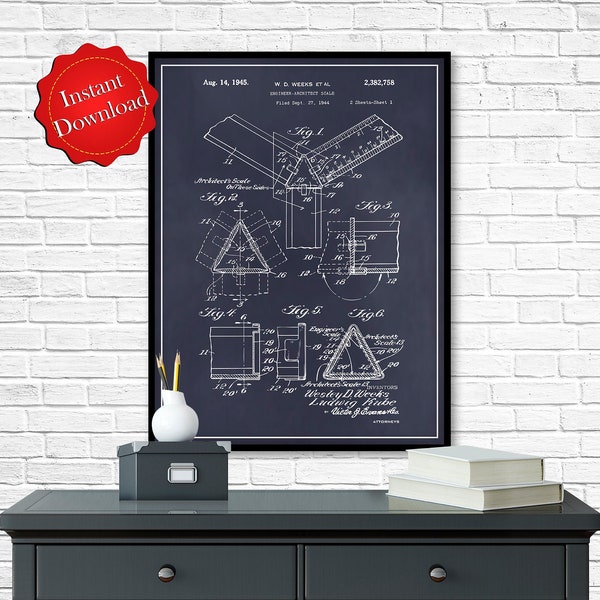 Engineer Architect Scale Patent Digital Download, Blueprint Architect Gift Engineer Gift
