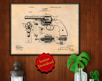 Revolver Patent Digital Download, Farmhouse Wall Decor
