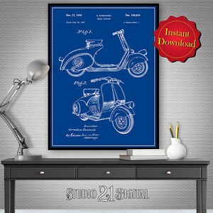 Motor Scooter Patent Digital Download, Scooter Gift Shabby Chic Decor