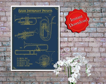 Brass Instrument Patents Digital Download, Music Teacher Gift