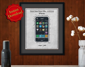 Steve Jobs Apple iPhone Colorized Patent Digital Download, Cellphone, Smart phone