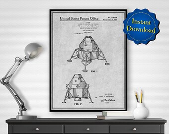 Eagle Lunar Module Shelter and Vehicle Patent Digital Download, Astronaut Art Blueprint Art