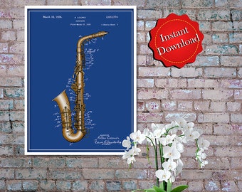 1933 Saxophone Patent Art Print: Colorized Design (Digital Download)