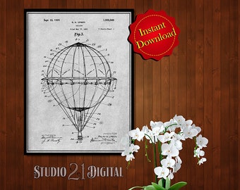 1923 Balloon Patent Digital Download, Transportation Decor