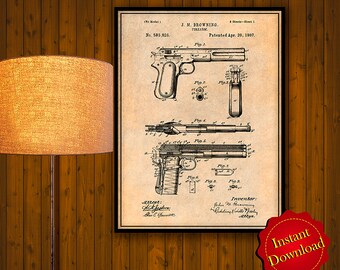 Descarga digital de la patente de arma de fuego de J. M. Browning, decoración de cuevas masculinas