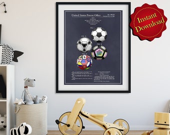 1964 Soccer Ball Colorized Patent Digital Download, Soccer Gift Printable Wall Art