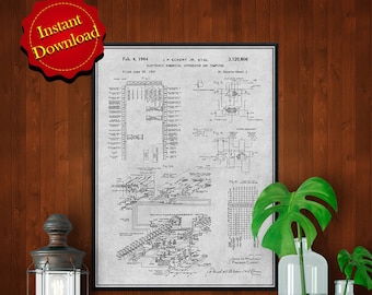 Stampa del brevetto del computer ENIAC: decorazione murale tecnologica, decorazione per aule scientifiche (download digitale)