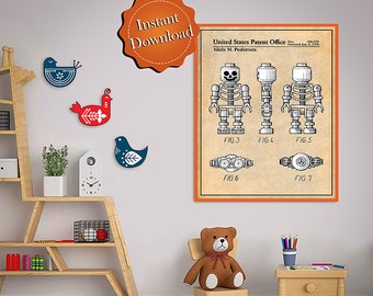 Toy Skeleton Figurine Colorized Patent Digital Download, Kids Room Decor Nursery Decor Halloween Decoration