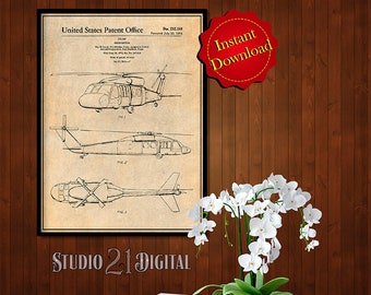 Sikorsky UH-60 Black Hawk Patent Digital Download, Pilot or Flight Student Gift Helicopter Blueprint