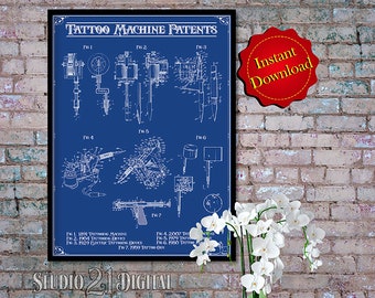 Tattoo Machine Patents Digital Download, Tattoo Art Print Tattoo Artist Gifts