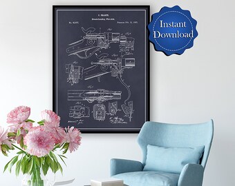 Breech Loading Rifle Patent Digital Download, Western Art, Military, Civil War Rifle, Marksman Gift, Sharpshooters