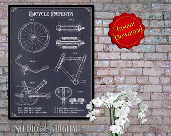 Bicycle Patents Digital Download, Cycling Art Print Vintage Bicycle Tour De France