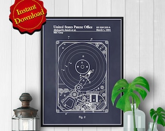 Könnte beinhalten: Eine schwarz-weiße Illustration im Blaupausen-Stil einer Festplatte mit dem Text "United States Patent Office", "Michael R. Hatch et al.", "NEC Corp", "US 5291355 A" und "March 1, 1994" sowie "Fig. 2".
