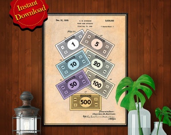 Board Game Money Colorized Patent Digital Download, Kids Room Decor Nursery Decor