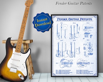 Brevets de guitare en téléchargement numérique, affiches de musique, art mural guitare