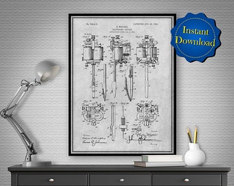 Wagner Tattoo Machine Printable Patent Print, Body Art, Ink Art ,Tattoo Artist, Tattoo Shop, Tattoo Ink,  Tattooist Gift