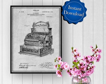National Antique Brass Cash Register Patents Digital Download, Industrial Decor