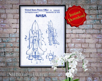 Space Shuttle Patent Digital Download, Astronaut Art Blueprint Art