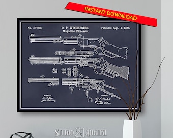 Winchester Lever Action Rifle Patent Digital Download, Farmhouse Wall Decor