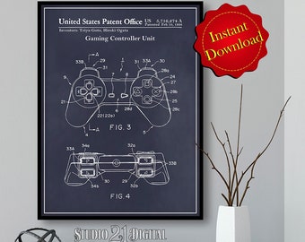 Gaming Controller Unit Patent Digital Download, Video Game Art