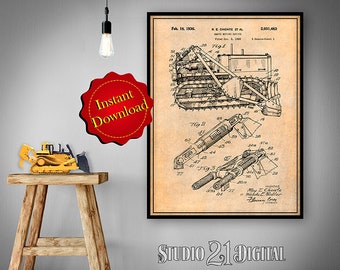 Bulldozer Patent Druck: 1932 Raupe Erdbewegung Kunst (Digitaler Download)