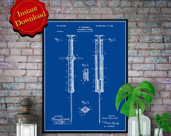 Digitale download voor patent op injectiespuit, medische kunst aan de muur